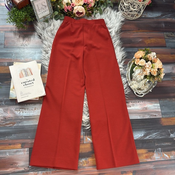 Haberdashery Rust Wide-Leg Elastic Waist Band Knit Pants w/ gold button, 10 - Picture 9 of 11